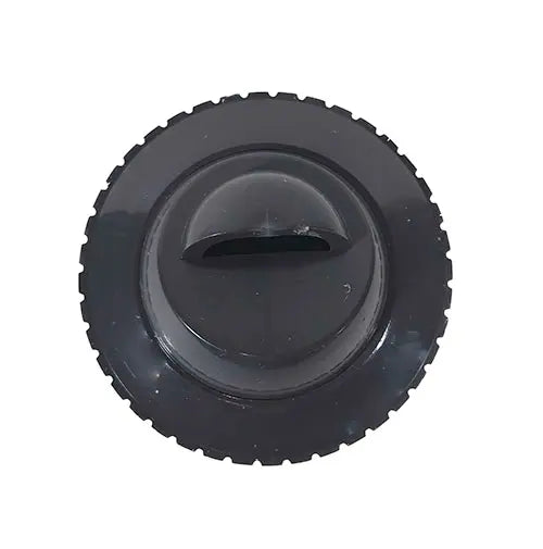 Black wheel with tread pattern on a white background