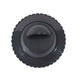 Black wheel with tread pattern on a white background