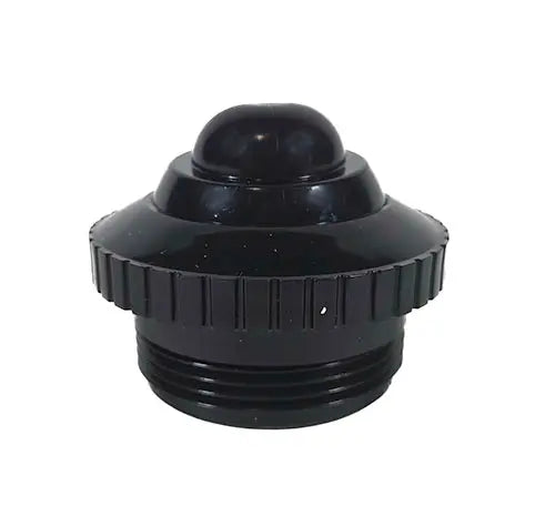 Black plastic sprinkler head on a white background