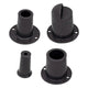 Four black cylindrical metal components on a white background