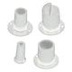 Four white plastic connectors on a white background