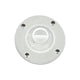 White circular component with screws on a white background