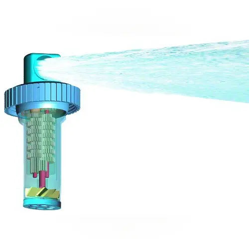 Sprinkler head with water spray on a white background