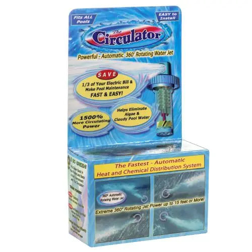 Circulator pool water circulation system packaging on a white background