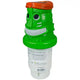 Green and white container with a face-like design on a white background