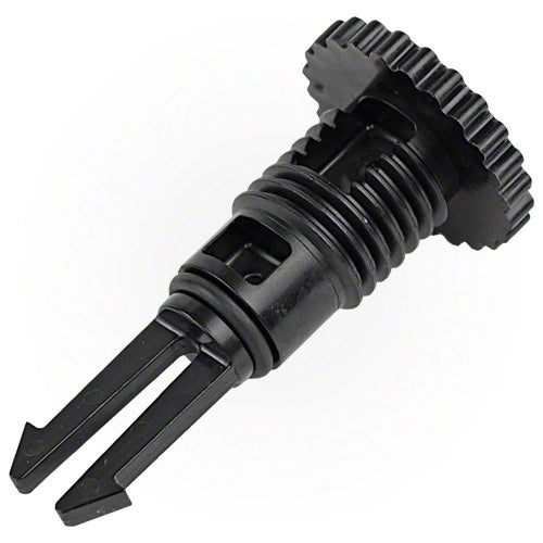 Black plastic tool with multiple components on a white background