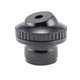 Black plastic component on a white background