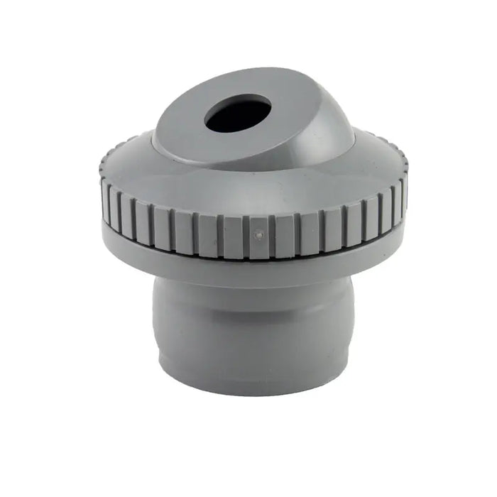 Gray plastic component with threaded design on a white background