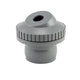 Gray plastic component with threaded design on a white background