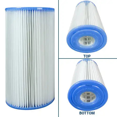 Filter cartridge with blue top and bottom sections on a white background