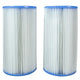 Two cylindrical filter cartridges with blue ends on a white background