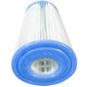 Blue and white filter cartridge on a white background