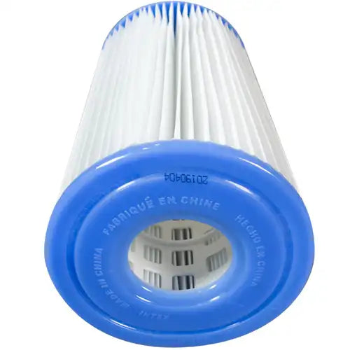 Blue and white filter cartridge on a white background