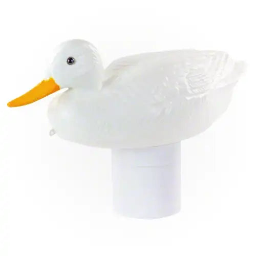 White duck-shaped object with a yellow beak on a white background