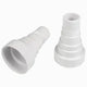 Two white plastic plumbing connectors on a white background