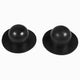 Two black rubber duckies on a white background