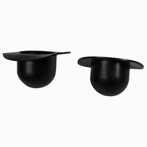 Two black ladles on a white background