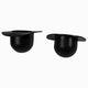 Two black ladles on a white background