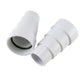 Two white plastic pipe connectors on a white background