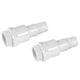 Two white plastic plumbing connectors on a white background
