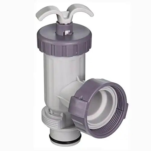 Plumbing component with purple and white design on a white background