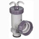 Plumbing component with purple and white design on a white background