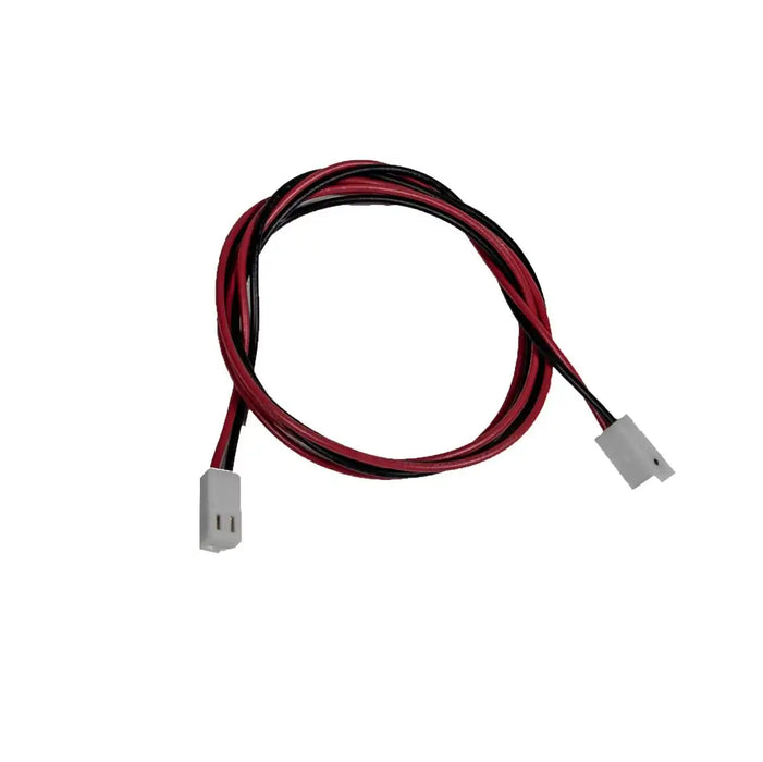 Red and black wire cable with connectors on a white background