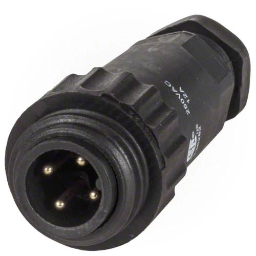 Black industrial connector on a white background