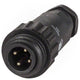Black industrial connector on a white background
