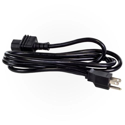 Black power cord with plug on a white background