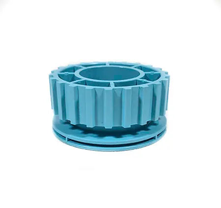 Blue plastic component on a white background