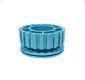 Blue plastic component on a white background