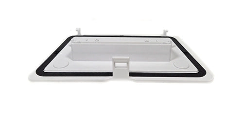 White electronic device with a black border on a white background