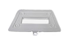Metallic rectangular component with screws on a white background
