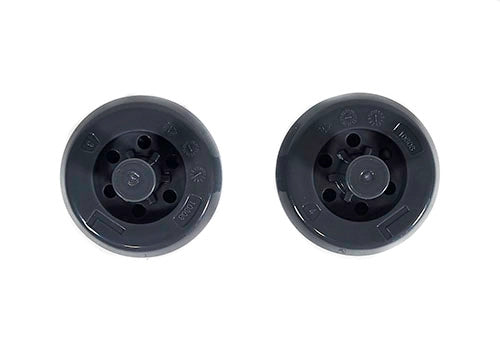 Two black wheels on a white background