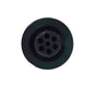 Black pulley wheel with hexagonal center on a white background