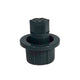 Black plastic fitting with multiple holes on a white background