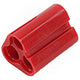 Red plastic component on a white background