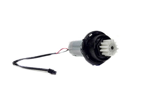 Cleaning brush with black housing and white bristles on a white background