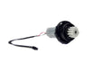 Cleaning brush with black housing and white bristles on a white background