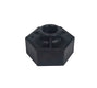 Black plastic hexagonal fitting on a white background