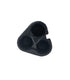 Black rubber grommet with three circular holes on a white background