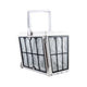 White laundry basket with transparent sides on a white background