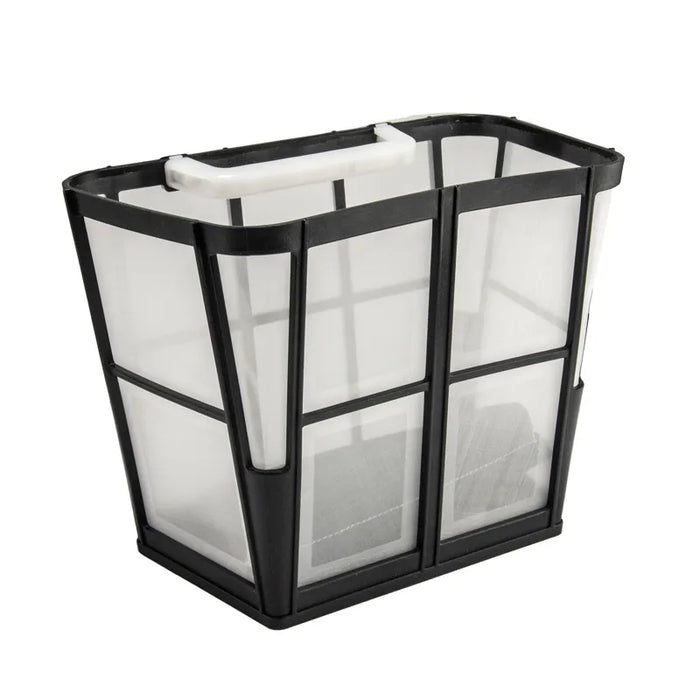 Clear laundry basket with black frame on a white background