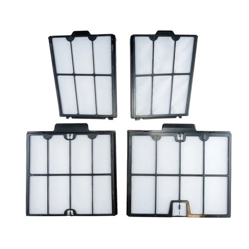 Four rectangular filters with black frames on a white background
