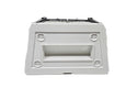 White plastic component with circular holes on a white background