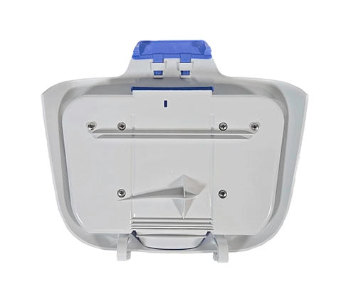 White electronic device with blue top on a white background