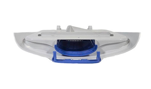White and blue vacuum cleaner attachment on a white background