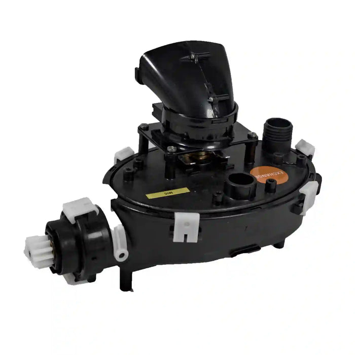 Black mechanical component on a white background