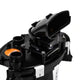 Close-up of a black mechanical component with an orange label on a white background